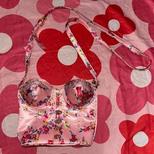 Betsey Johnson Pink Floral Corset Crossbody Bag